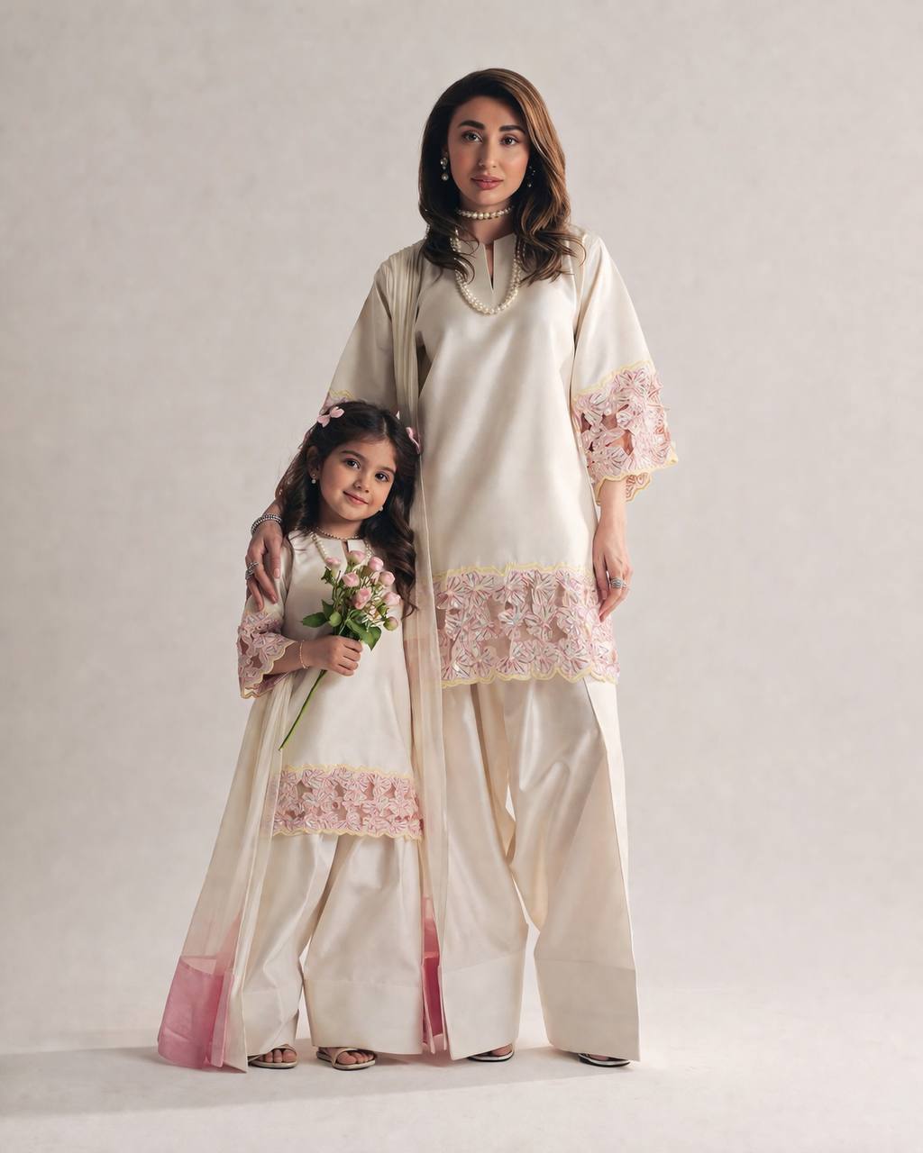 Mother-Daughter Crepe Silk Handwork Farshi Salwar Set