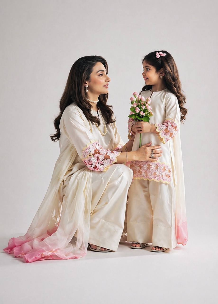 Mother-Daughter Crepe Silk Handwork Farshi Salwar Set