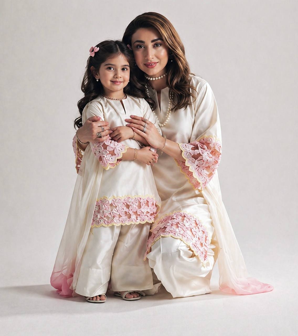 Mother-Daughter Crepe Silk Handwork Farshi Salwar Set
