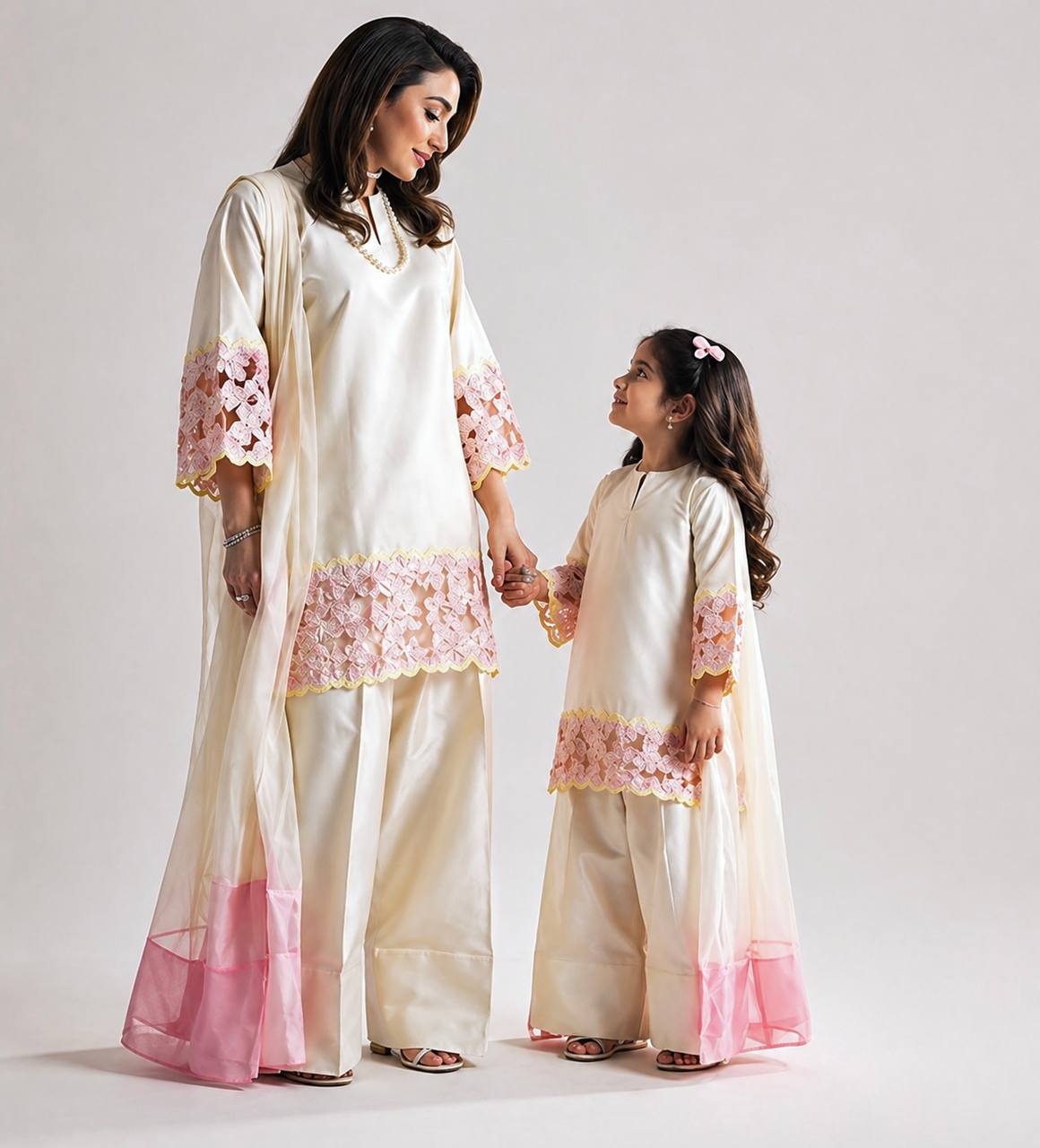 Mother-Daughter Crepe Silk Handwork Farshi Salwar Set