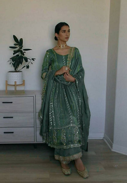 Gorgeous Pista Color Embroidered Designer Anarkali Suit