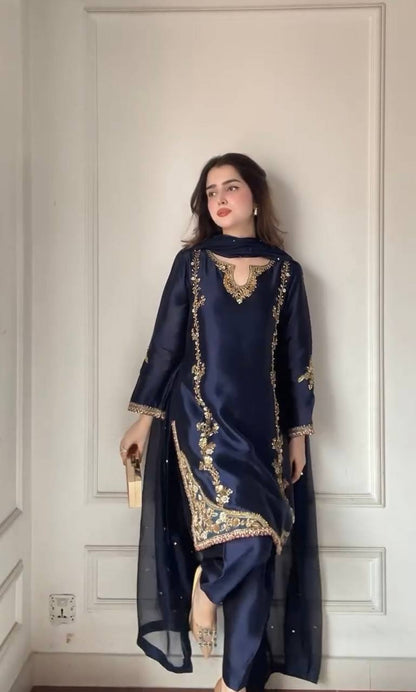 Navy Blue Color Embroidered Designer Salwar Suit