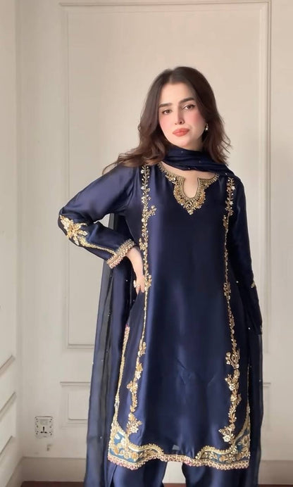 Navy Blue Color Embroidered Designer Salwar Suit