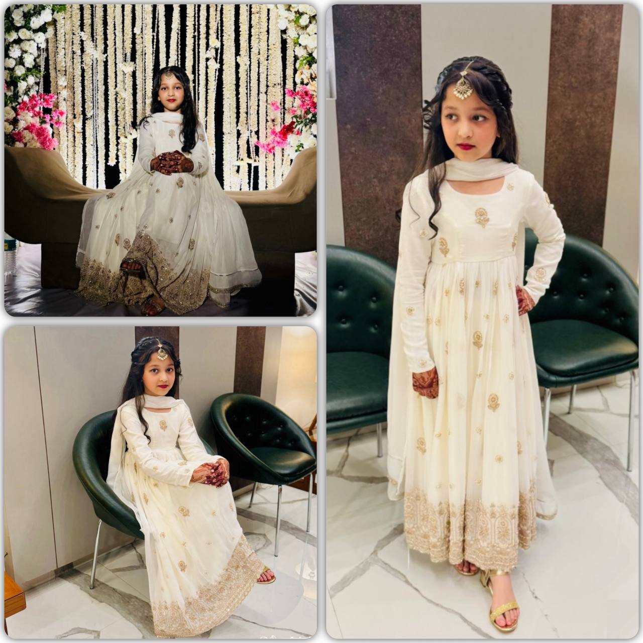 Designer Sequence Embroidered White Color Gown Set For Girls