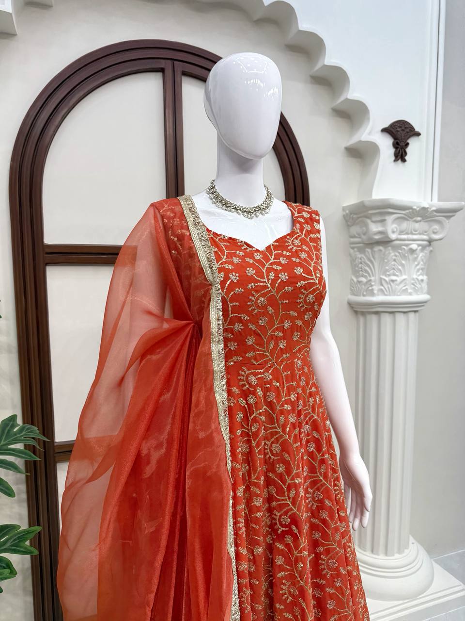 Eye Catching Orange Color Faux Georgette Palazzo Suit With Dupatta