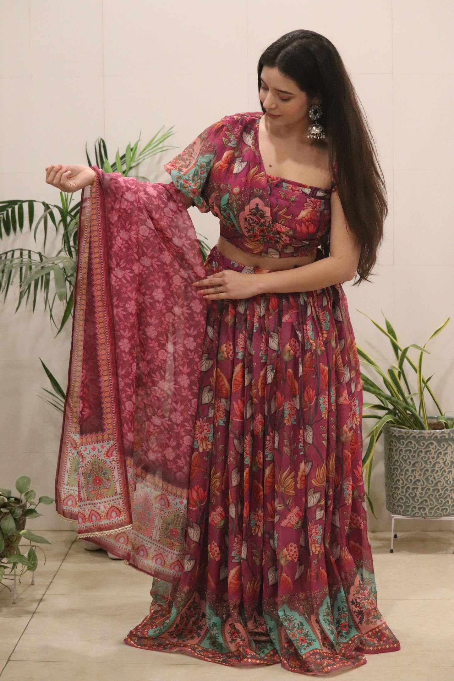 Fabulous Maroon Color Pure Organza Silk Lehenga Choli