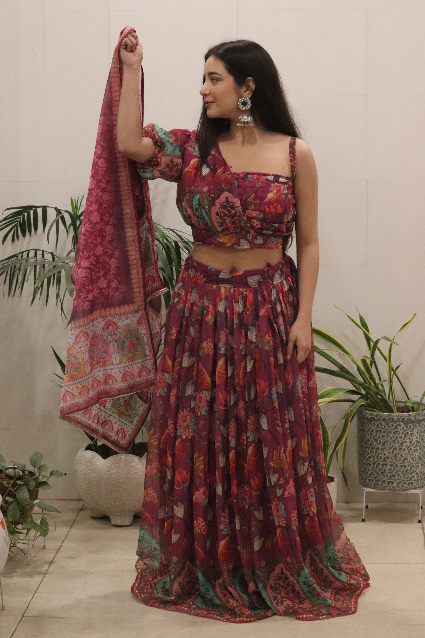 Fabulous Maroon Color Pure Organza Silk Lehenga Choli