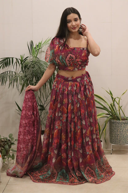 Fabulous Maroon Color Pure Organza Silk Lehenga Choli