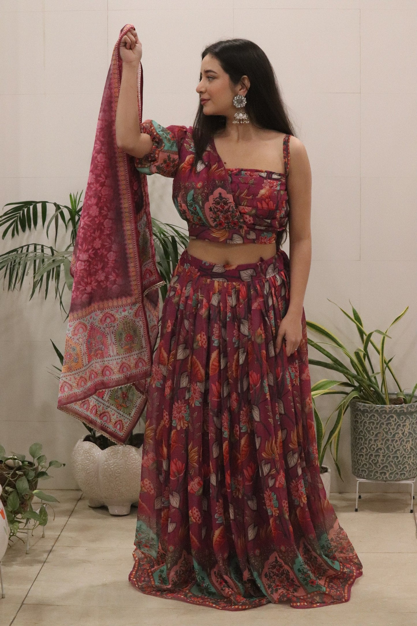 Fabulous Maroon Color Pure Organza Silk Lehenga Choli