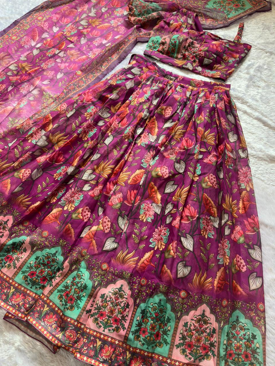 Fabulous Maroon Color Pure Organza Silk Lehenga Choli