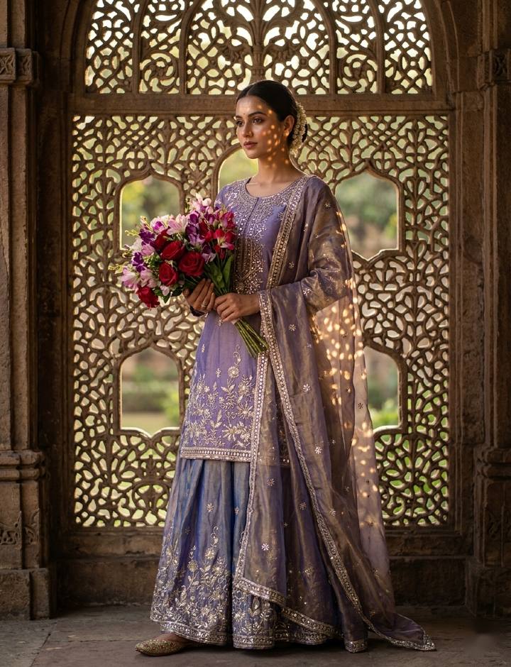 Wonderful Purple Color Embroidered Sequence Work Palazzo Suit