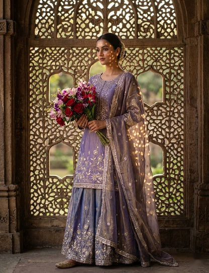 Wonderful Purple Color Embroidered Sequence Work Palazzo Suit