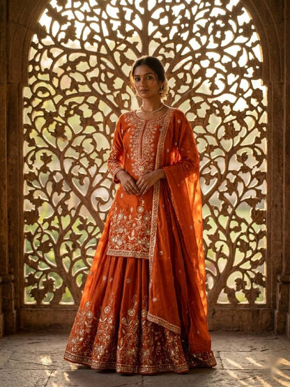 Fantastic Orange Color Embroidered Sequence Work Palazzo Suit