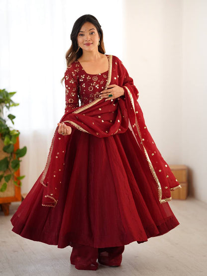 Sukriti Maroon Color Designer Anarkali Gown Set