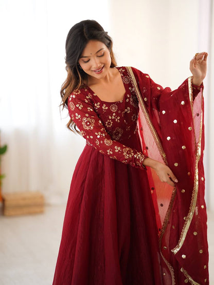 Sukriti Maroon Color Designer Anarkali Gown Set