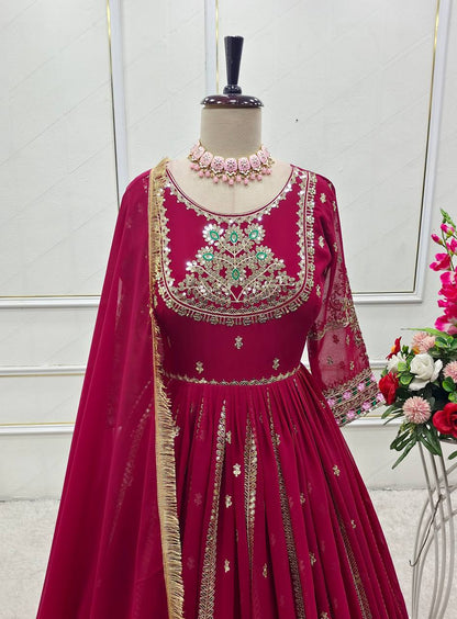 Elegant Red Color Embroidery And 5mm Sequence Work Designer Gown