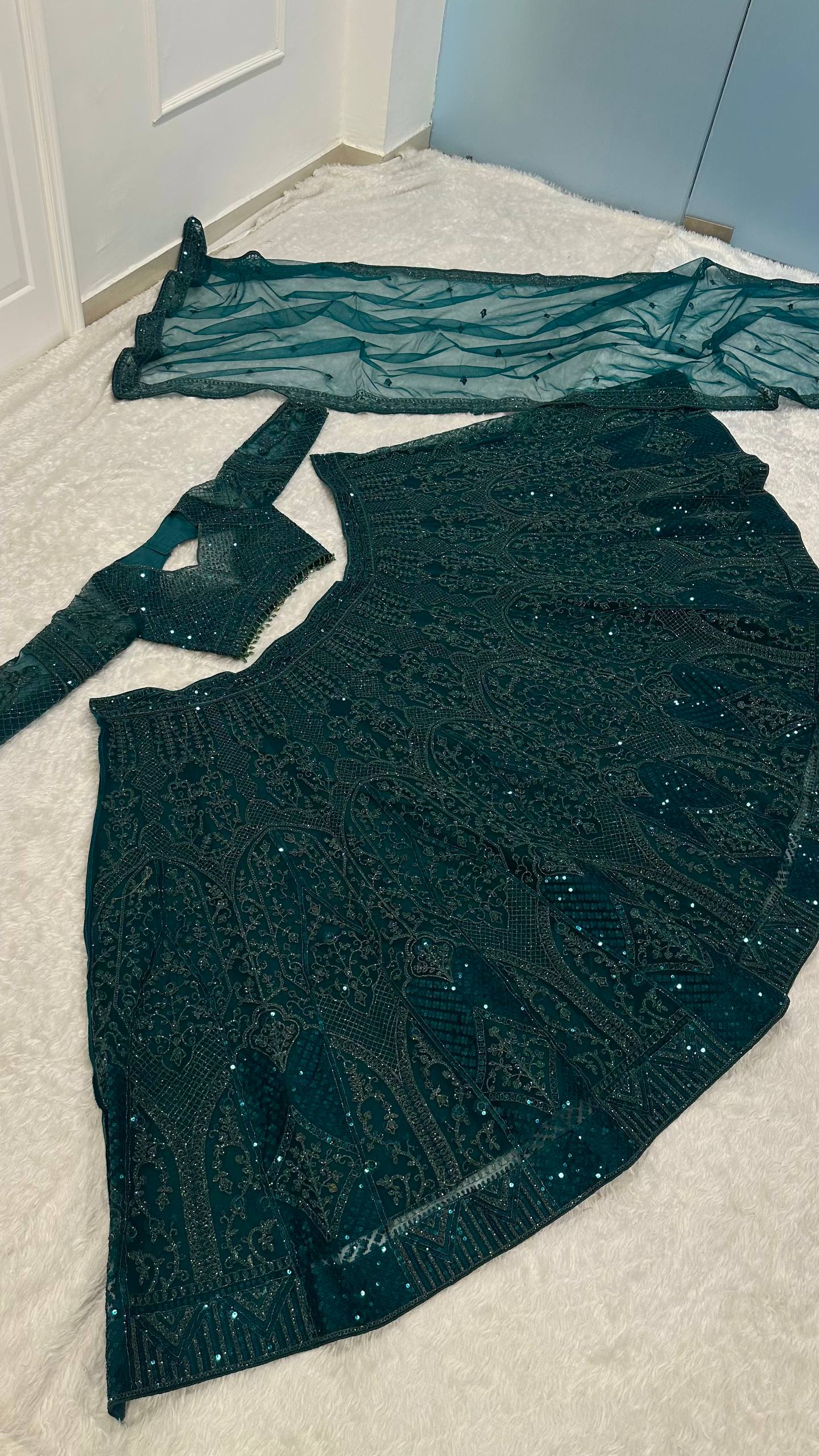 Wedding Wear Green Color Sequence Thread Work Lehenga Choli