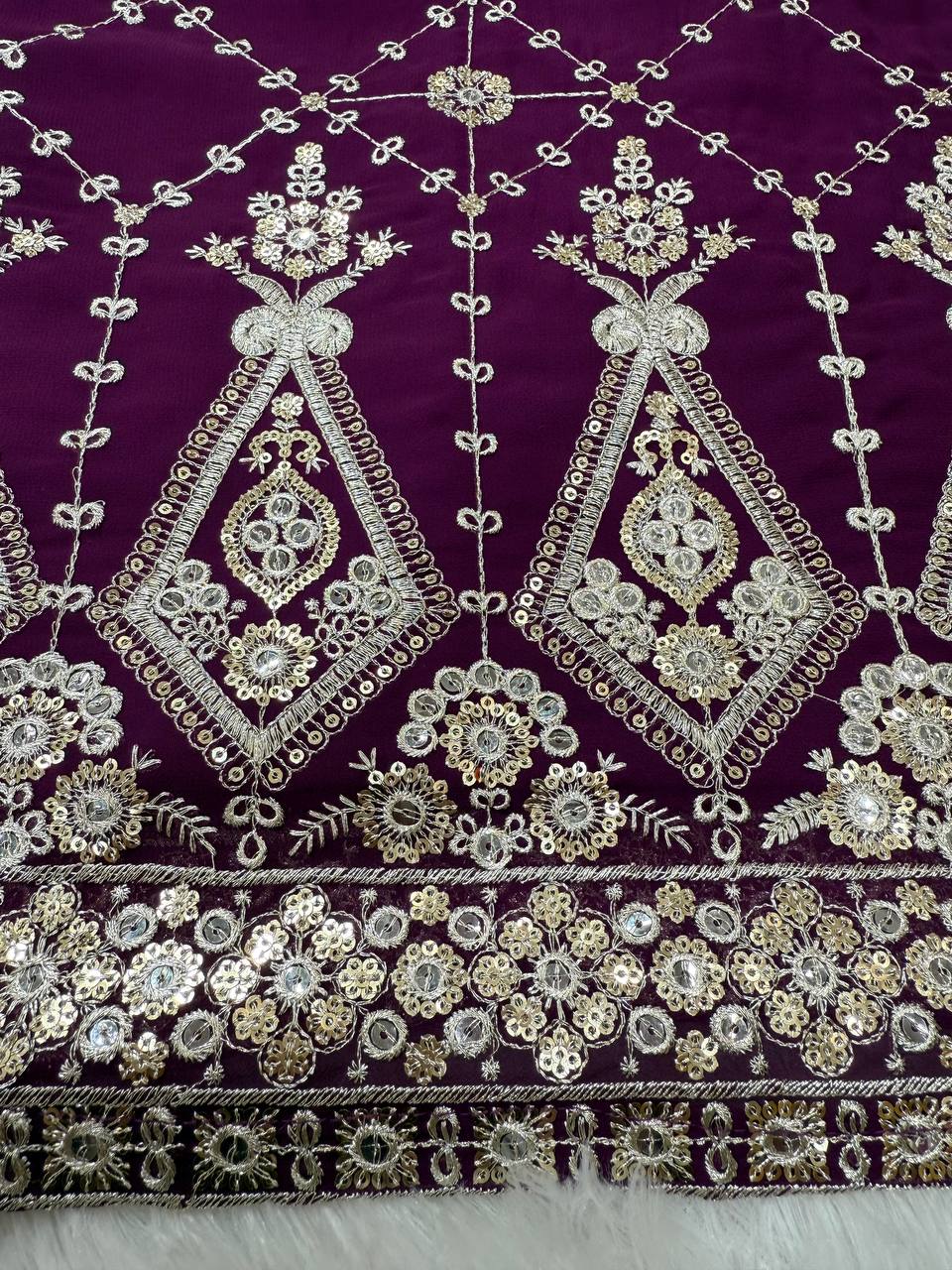 Party Wear Purple Color Faux Georgette And Thread With Sequence Work Sharara Suit