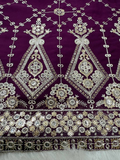Party Wear Purple Color Faux Georgette And Thread With Sequence Work Sharara Suit