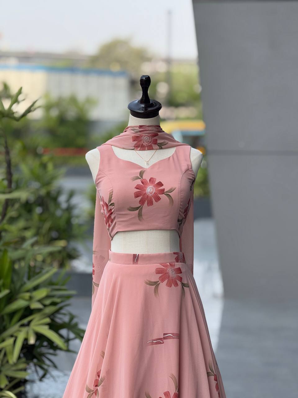 Lovely Pink Color Georgette Handpanited Lehenga Choli