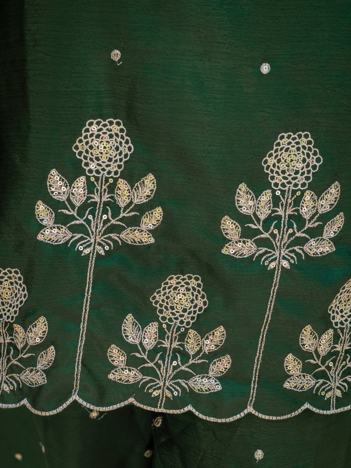 Festival Wear Green Color Chinnon Embroidered Palazzo Suit