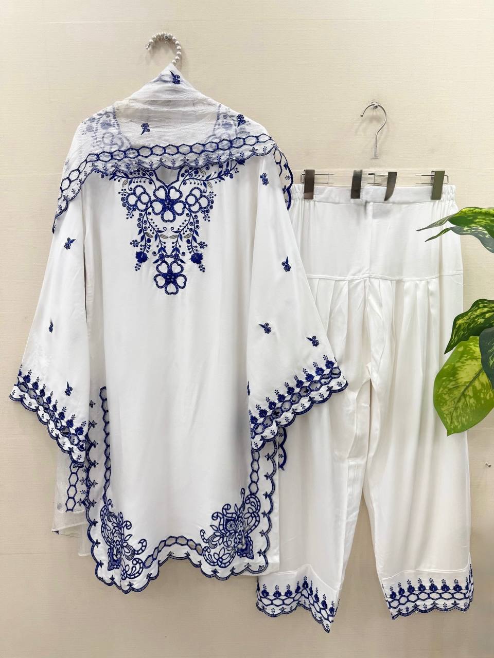Shining Blue White Color Mull Chanderi Sequence Work Salwar Suit