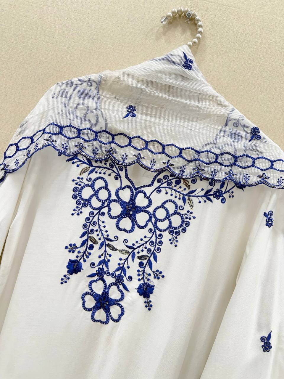 Shining Blue White Color Mull Chanderi Sequence Work Salwar Suit