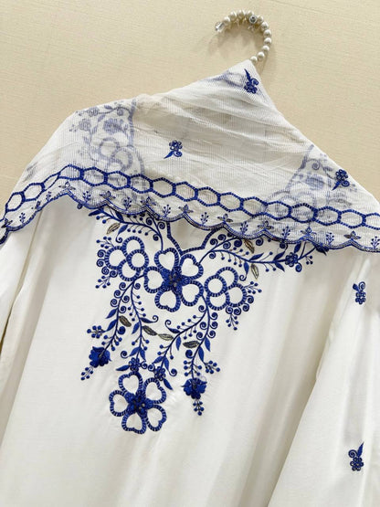 Shining Blue White Color Mull Chanderi Sequence Work Salwar Suit