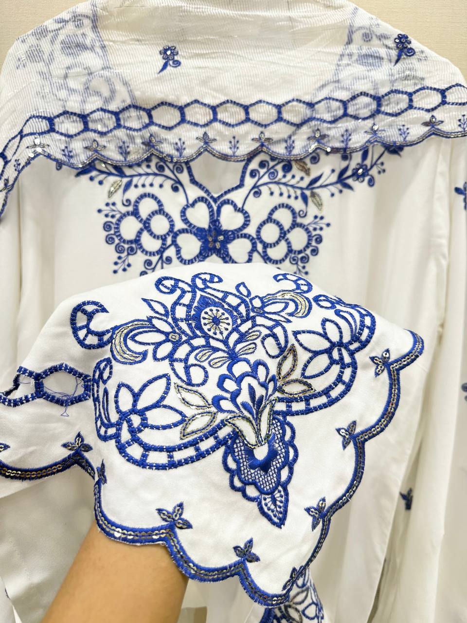Shining Blue White Color Mull Chanderi Sequence Work Salwar Suit
