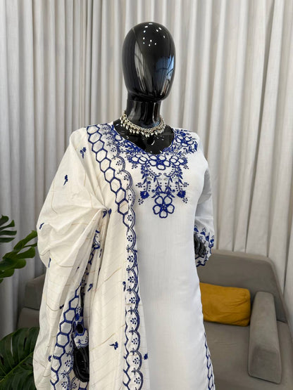 Shining Blue White Color Mull Chanderi Sequence Work Salwar Suit