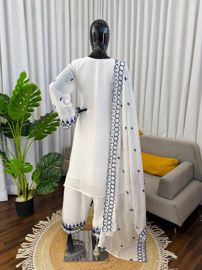Shining Blue White Color Mull Chanderi Sequence Work Salwar Suit