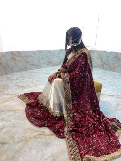 Beautiful Maroon Color Heavy Embroidered Sequence Anarkali Gown