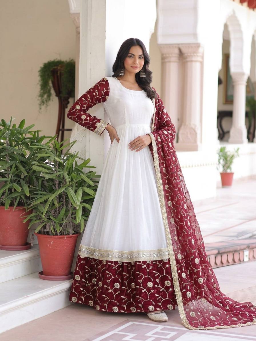 Beautiful Maroon Color Heavy Embroidered Sequence Anarkali Gown