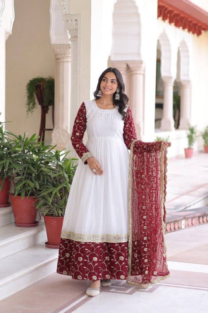 Beautiful Maroon Color Heavy Embroidered Sequence Anarkali Gown