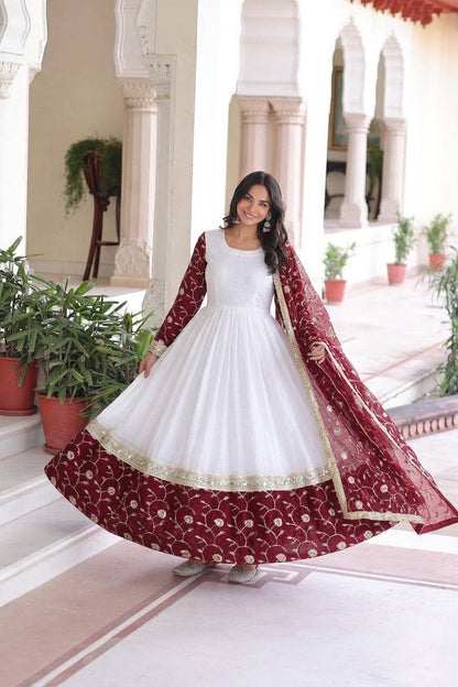 Beautiful Maroon Color Heavy Embroidered Sequence Anarkali Gown