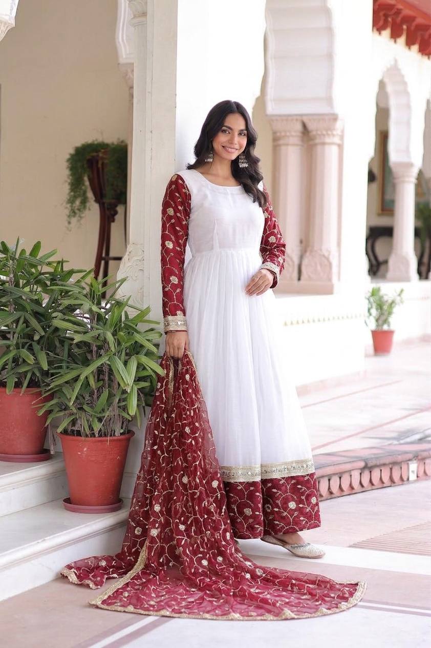 Beautiful Maroon Color Heavy Embroidered Sequence Anarkali Gown