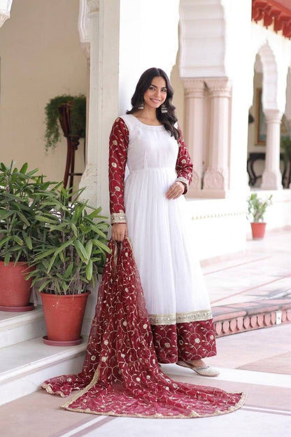 Beautiful Maroon Color Heavy Embroidered Sequence Anarkali Gown