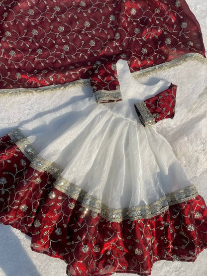 Beautiful Maroon Color Heavy Embroidered Sequence Anarkali Gown
