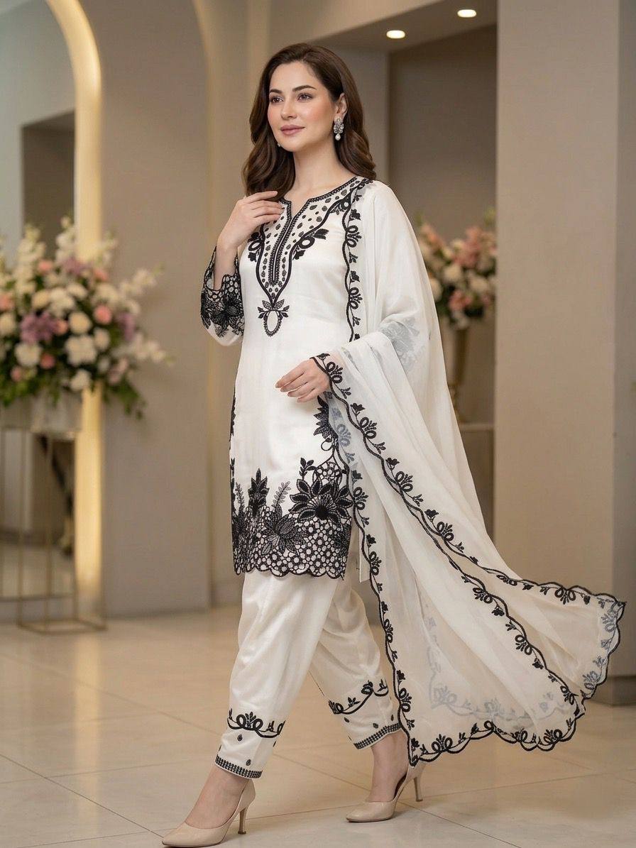 Glorious White Color Sequence Embroidered Farshi Salwar Suit