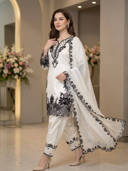 Glorious White Color Sequence Embroidered Farshi Salwar Suit