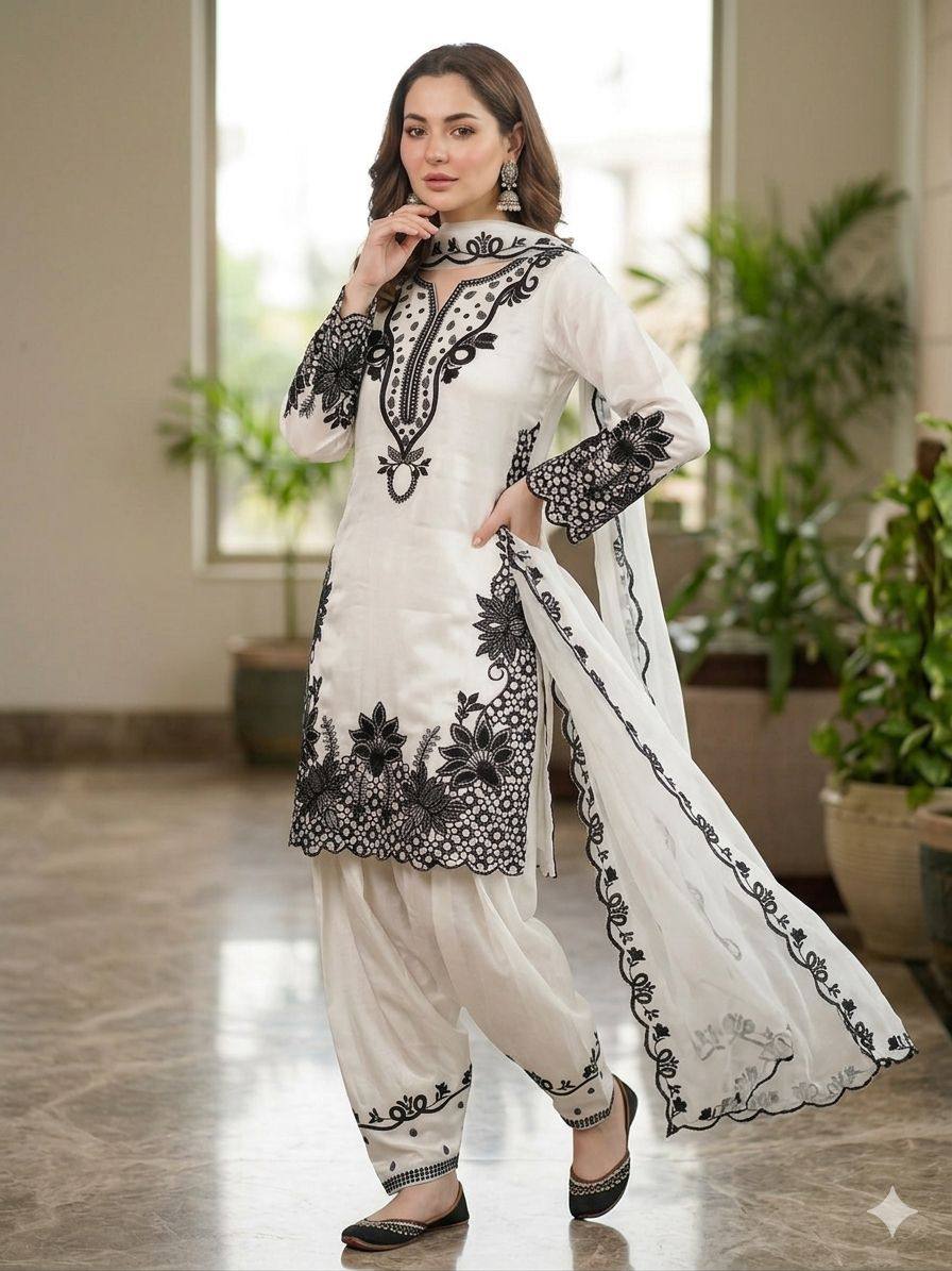 Glorious White Color Sequence Embroidered Farshi Salwar Suit