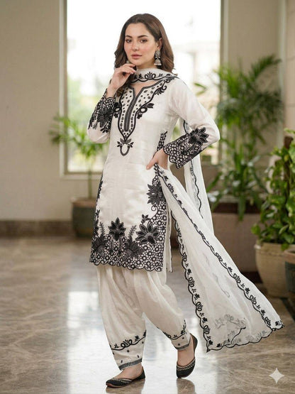 Glorious White Color Sequence Embroidered Farshi Salwar Suit