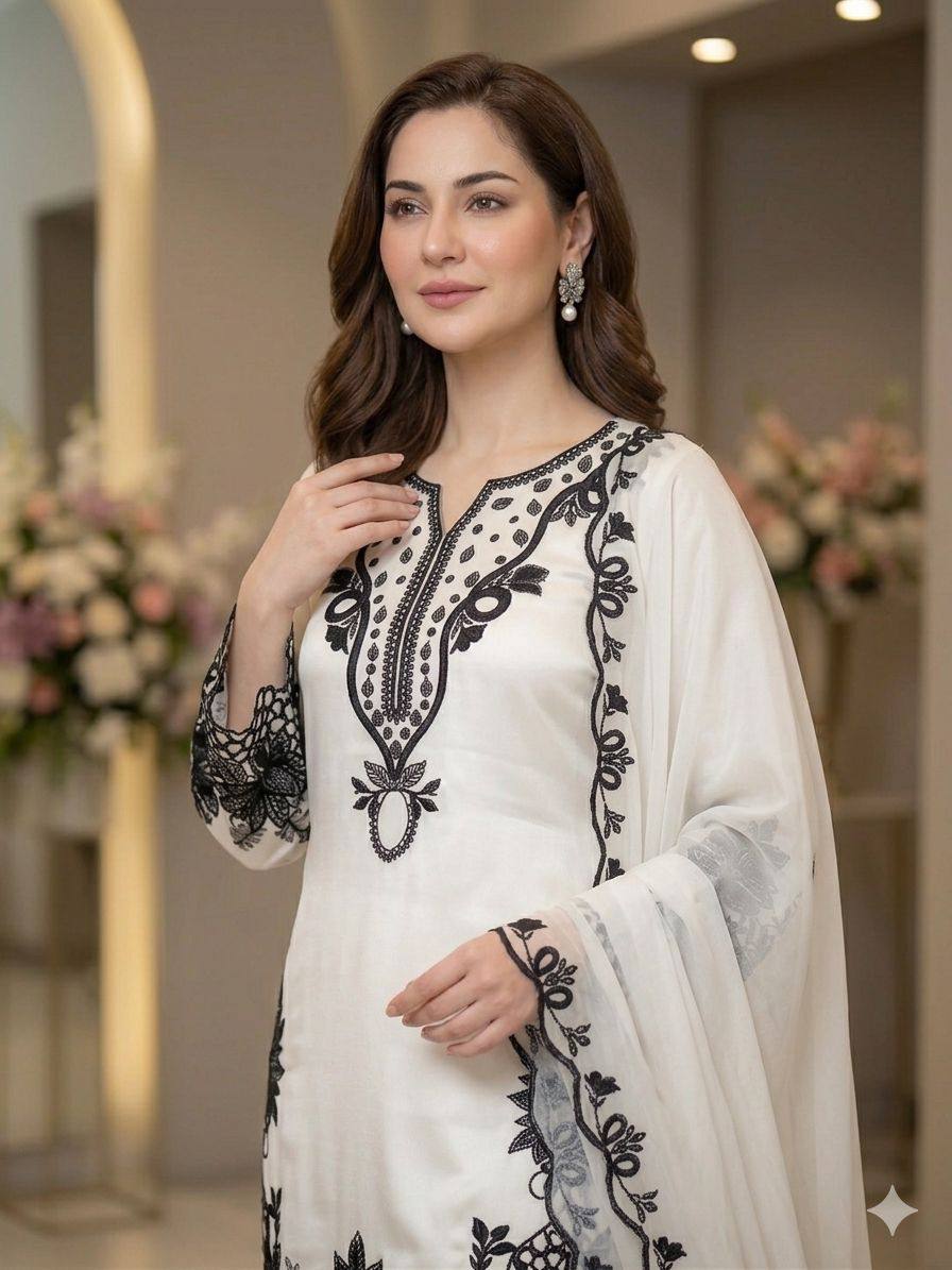 Glorious White Color Sequence Embroidered Farshi Salwar Suit
