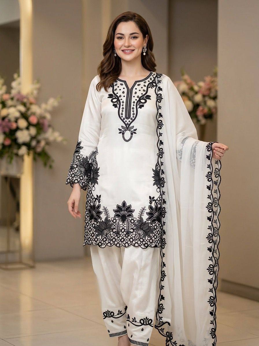 Glorious White Color Sequence Embroidered Farshi Salwar Suit