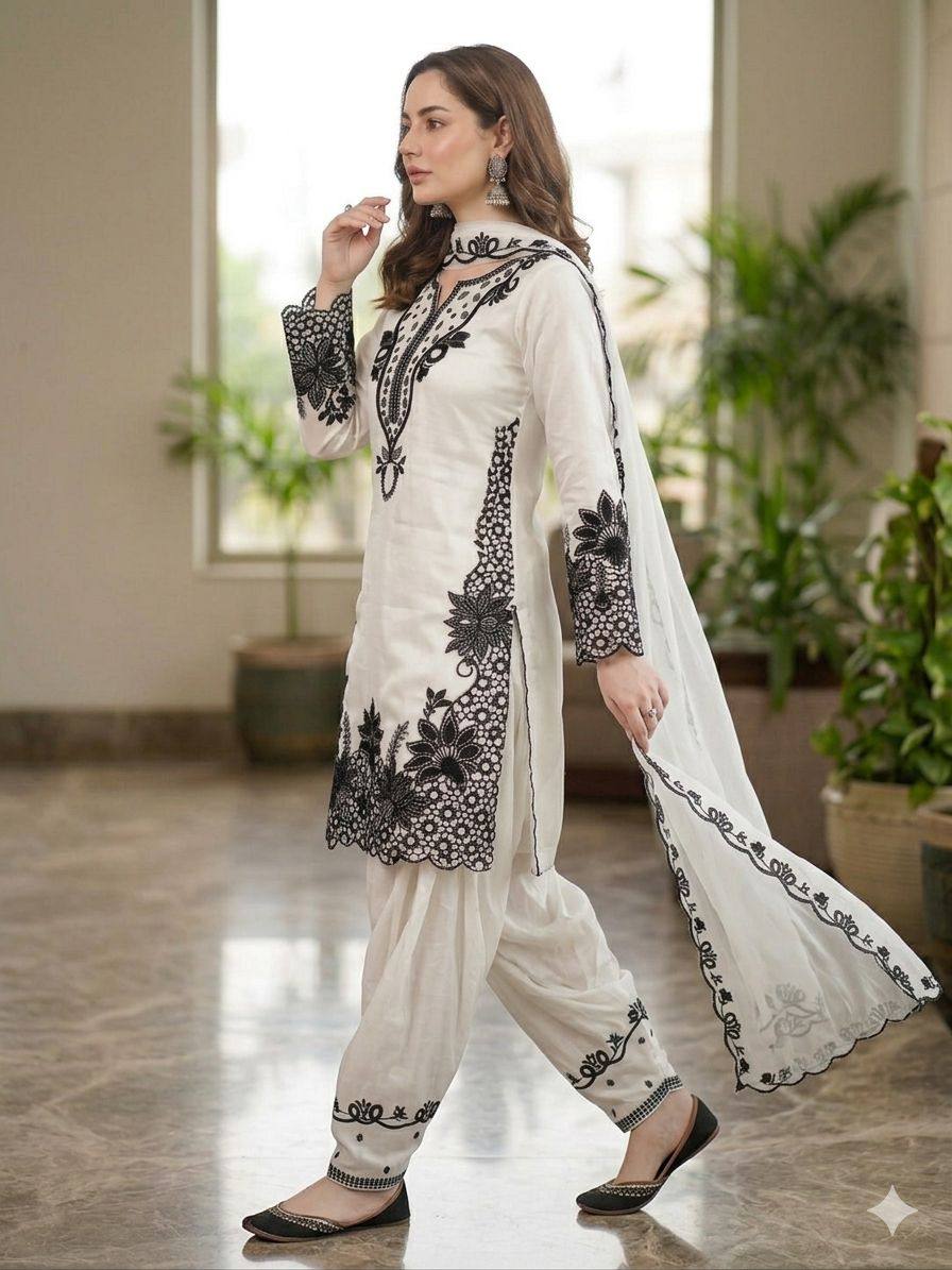 Glorious White Color Sequence Embroidered Farshi Salwar Suit