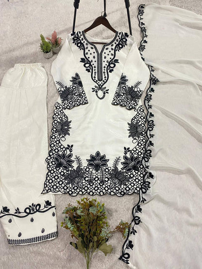Glorious White Color Sequence Embroidered Farshi Salwar Suit