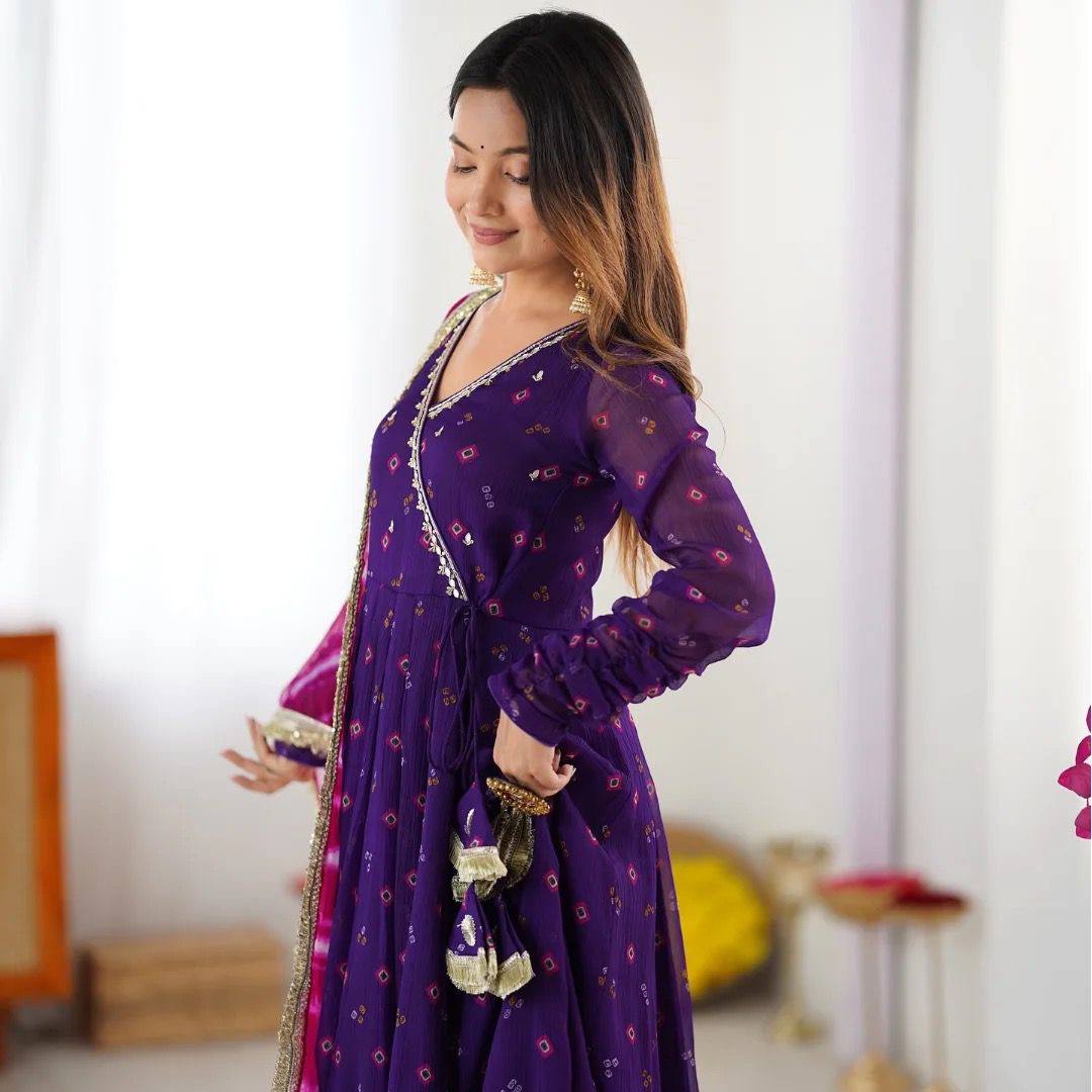 Neha's Purple Color Georgette Designer Gown Set