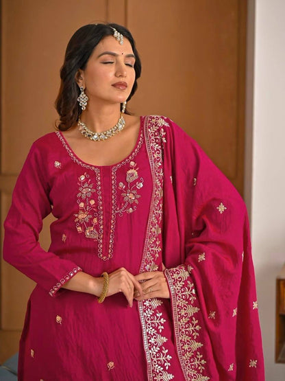 Wedding Wear Pink Color Elegant Bits Work Sharara Suit