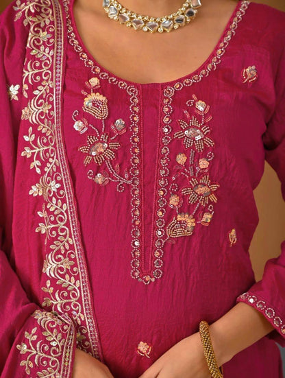 Wedding Wear Pink Color Elegant Bits Work Sharara Suit