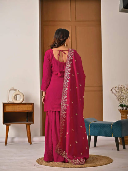 Wedding Wear Pink Color Elegant Bits Work Sharara Suit
